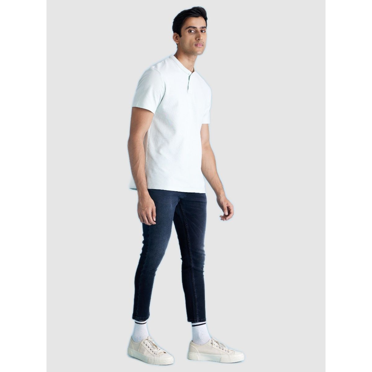 Buy CELIO Navy Blue Cotton Ankle Length Jeans Online
