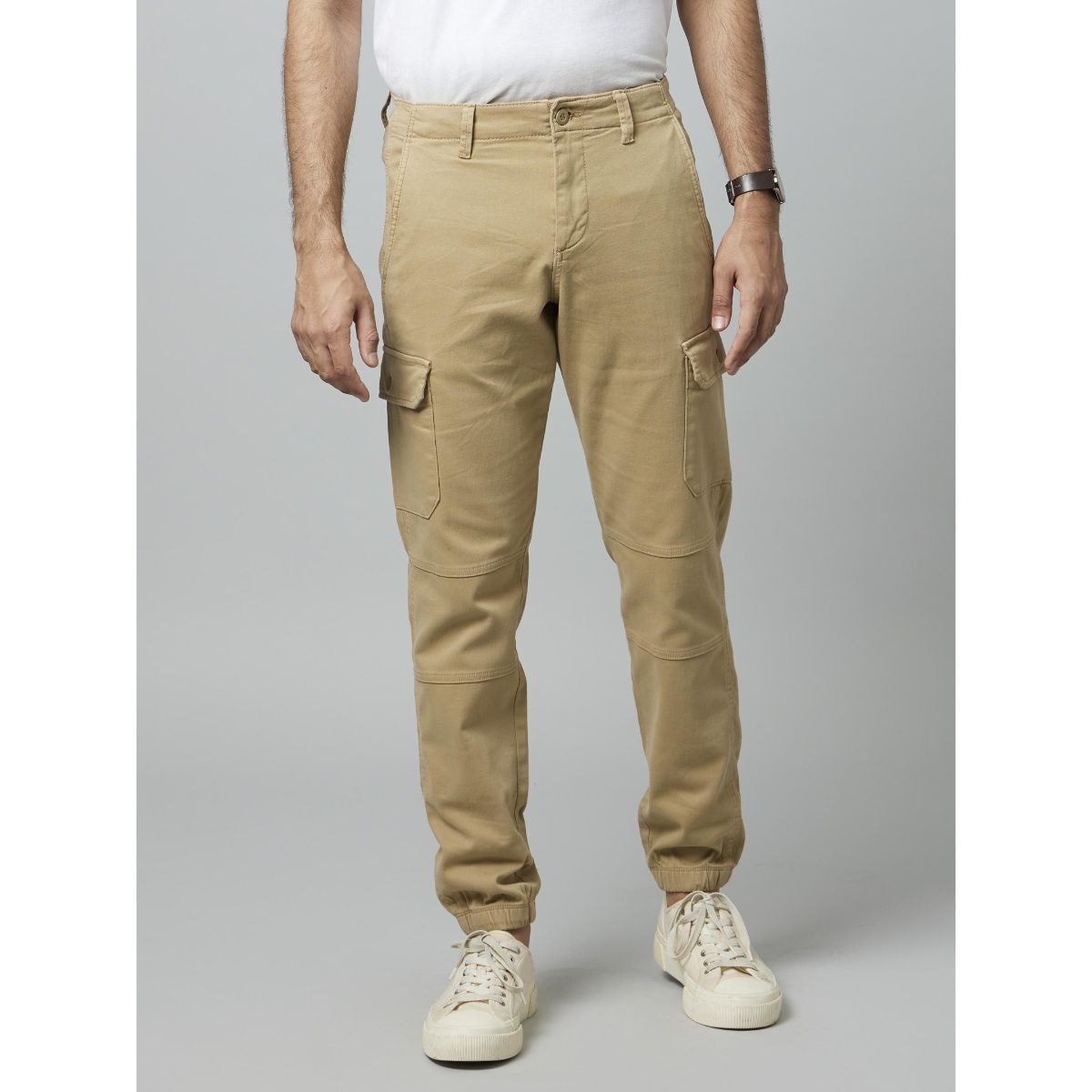 Buy OnlineSpykar Men Military Green Cotton Tapered Fit Ankle Length Mid  Rise Cargo Pant