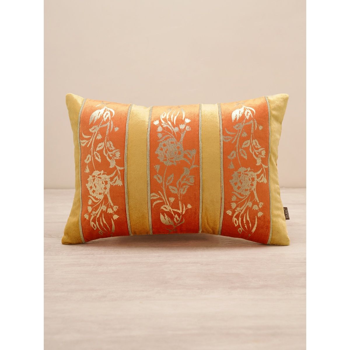 Pure Home + Living Orange and Yellow Floral Patch Work Cushion Cover
