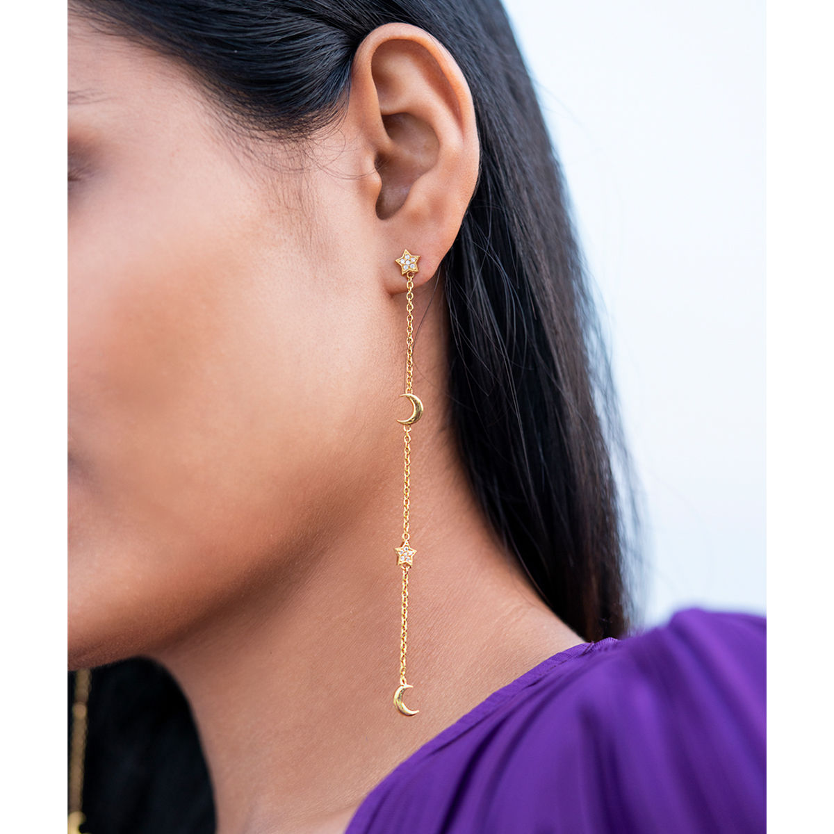 Mansi Stud Earrings With Ear Chain  Indiatrendshop