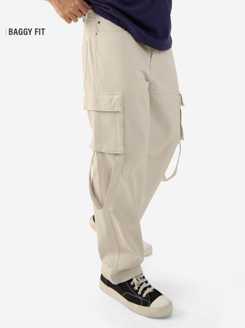 The Souled Store Denim Off White Baggy Fit Men Cargo Jeans - Main Image