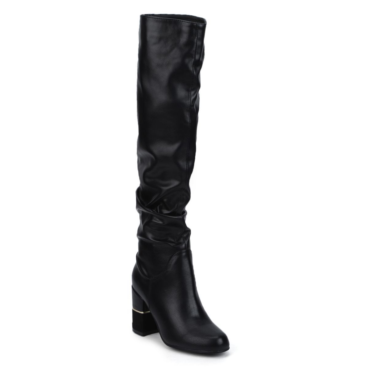 Truffle Collection Black Pu Slouched Block Heel Long Boots - UK 3