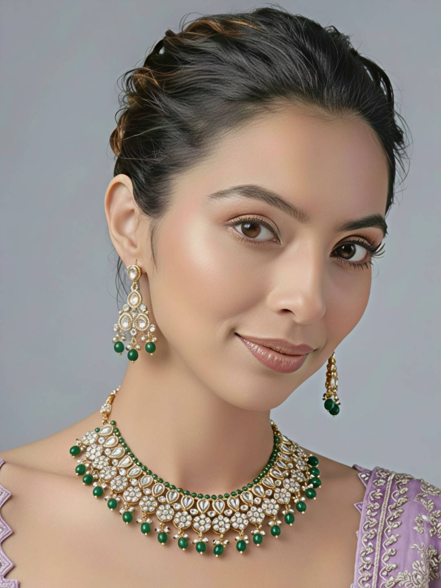 Auraa Trends Royal Emerald Green Kundan Choker Necklace Set
