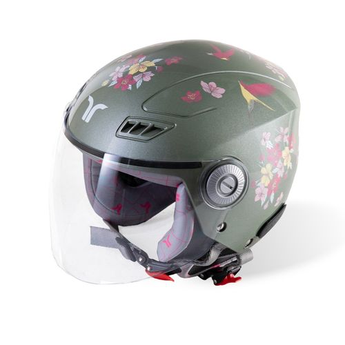 TVARRA Women Green Blossom ISI Certified Open Face Helmet (M)