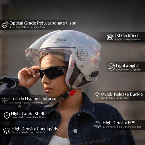 Buy TVARRA Women Silver Blossom ISI Certified Open Face Helmet Online