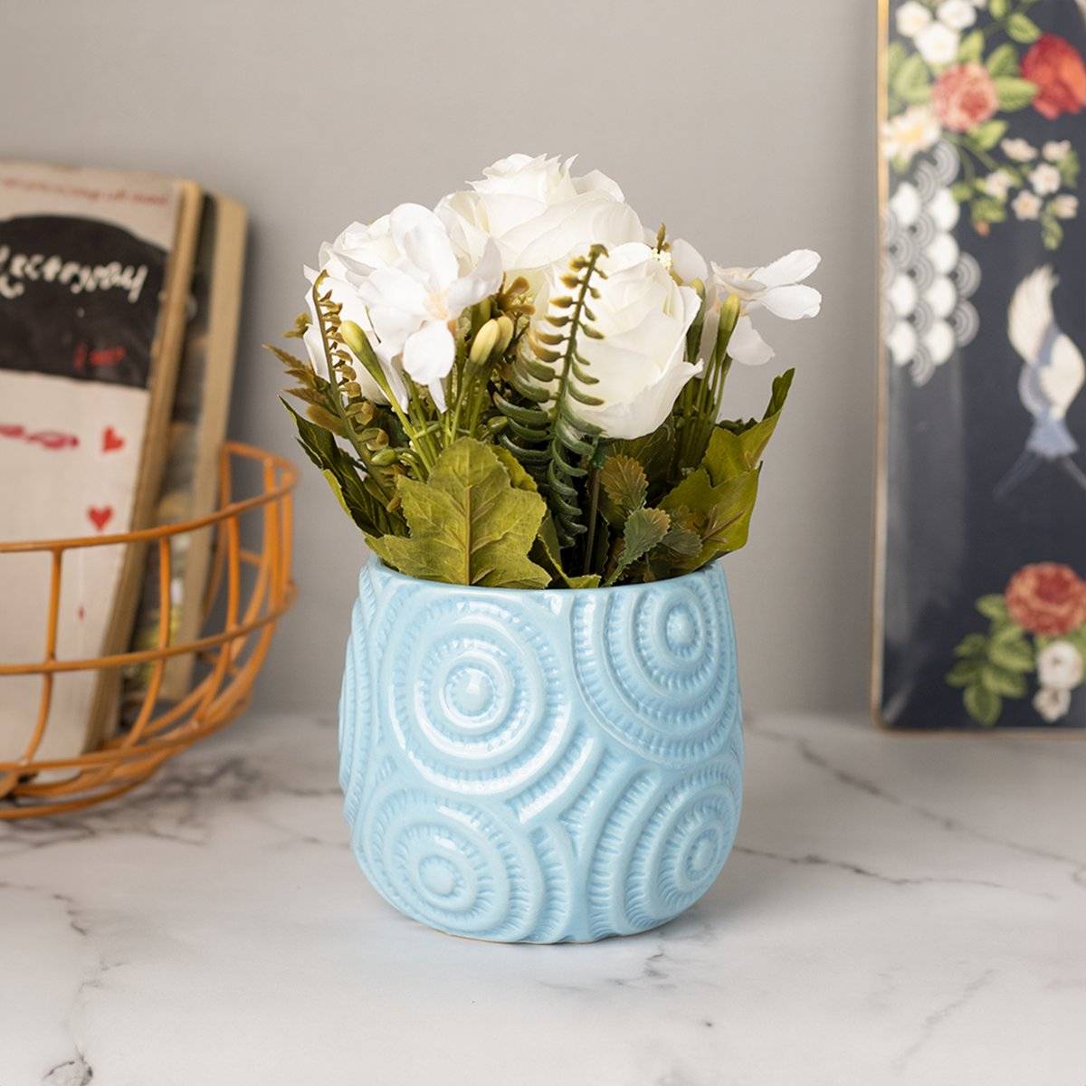 Voncasa Stylish Off White Artificial Flower With Pot