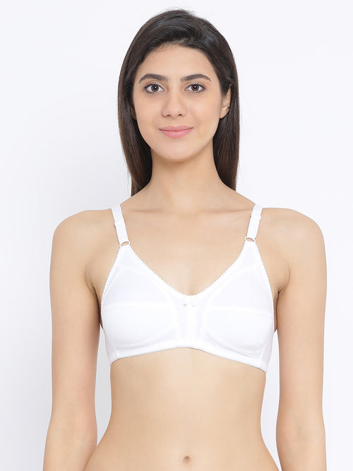 Buy Clovia Cotton Spandex Solid Non-Padded Full Cup Wire Free Everyday Bra  - White Online