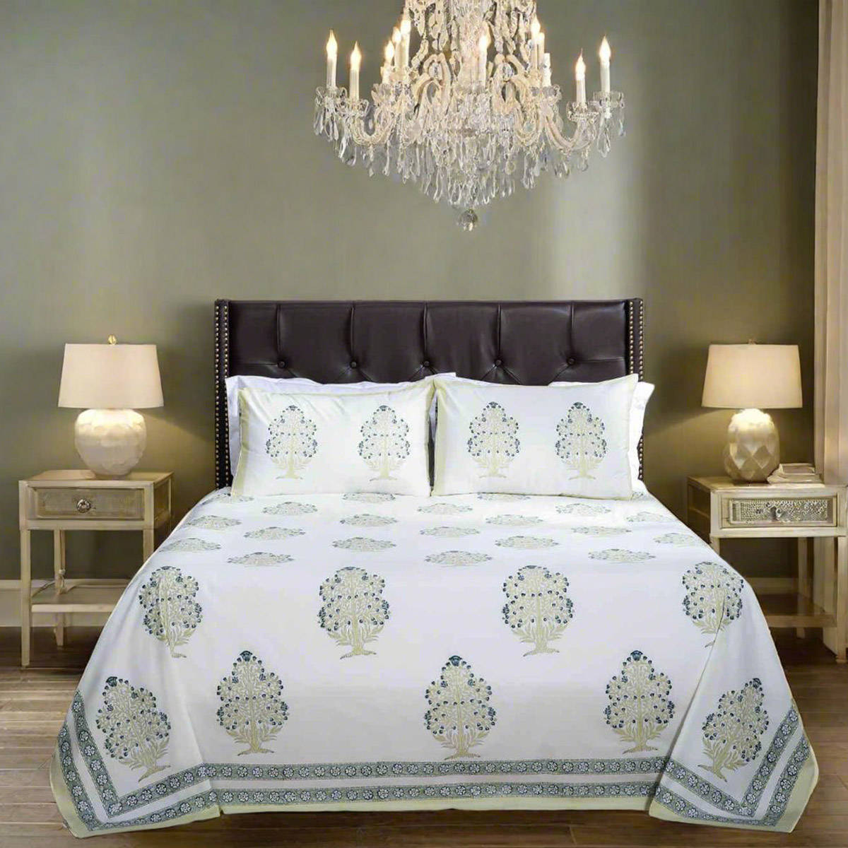 Shahenaz Bagh E Hur Yellow Cotton Bedsheet with 2 Pillow Covers (Queen)