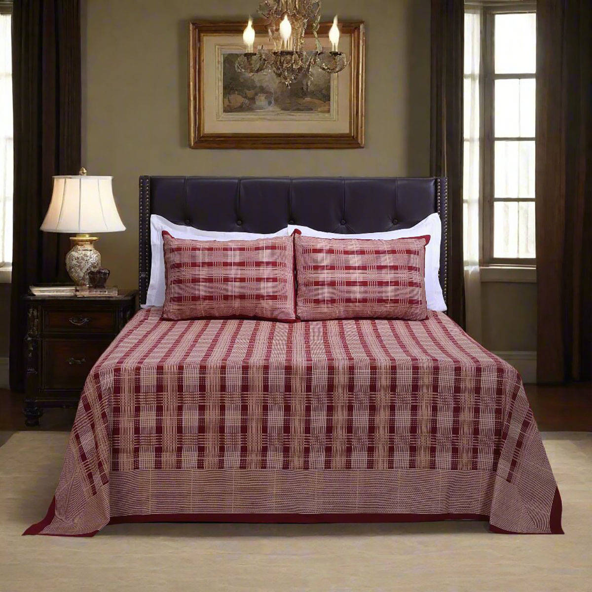 Shahenaz Monica Geometric Maroon Cotton Bedsheet with 2 Pillow Covers (Queen)