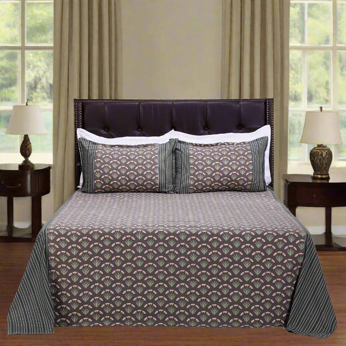 Shahenaz Poplin Brown Cotton Luxury Bedsheet with 2 Pillow Covers (Queen)