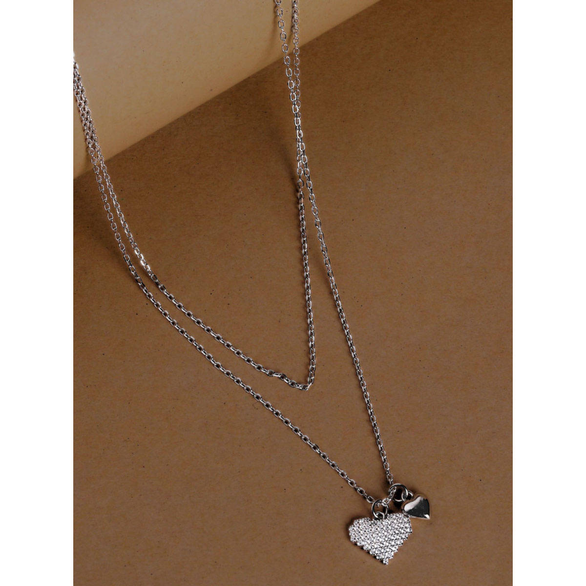 LuxeVogue Heart-Shaped Layered Necklace For Women In 925 Silver