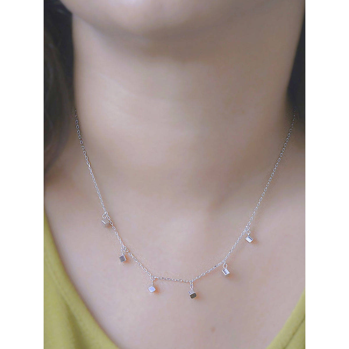 LuxeVogue Modern Cube Charm Necklace For Women - 925 Silver Jewellery