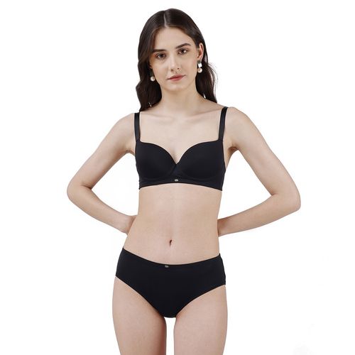 Buy SOIE Full Coverage Padded Non Wired Bra with Mid Rise Brief (Set of 2)  online