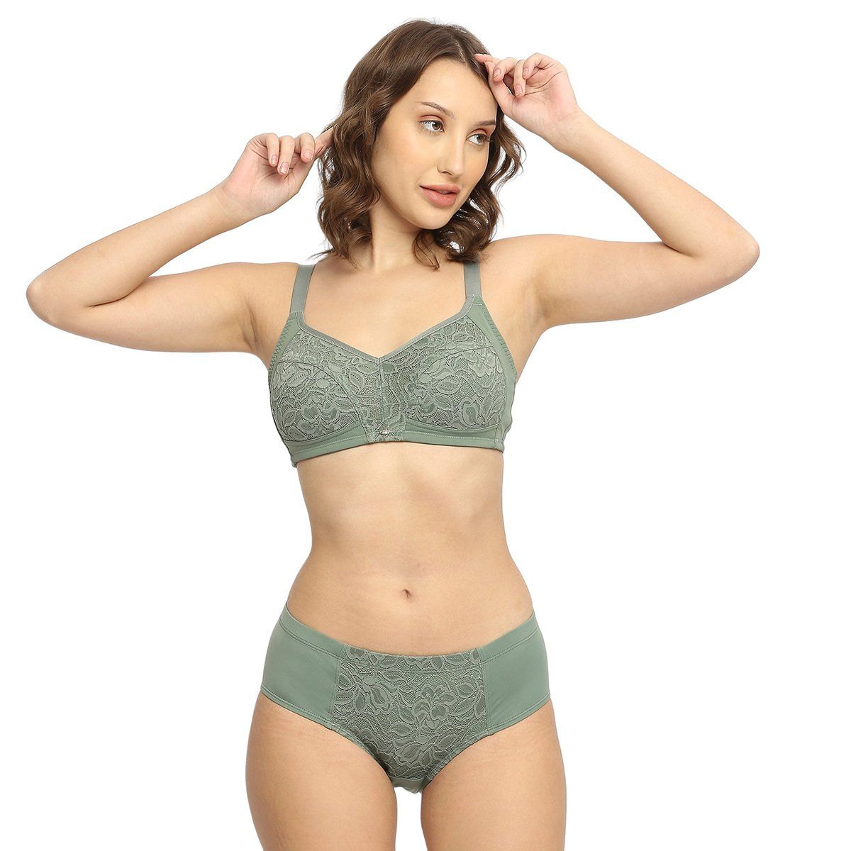 Buy Soie Full Coverage Non Padded Non Wired Bra With Mid Waist Lace Brief Set Of 2 Online 1916