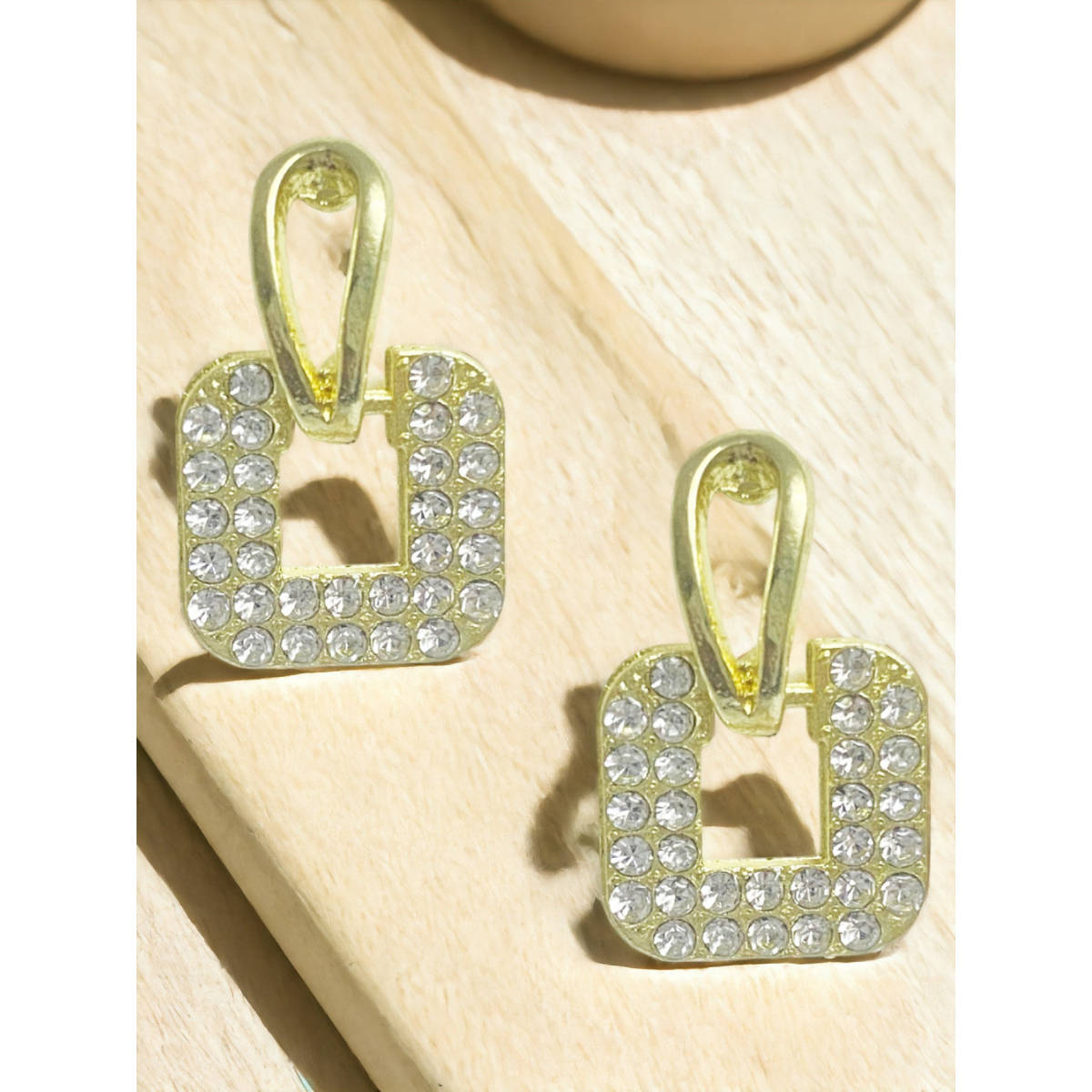 OOMPH Gold Tone Cubic Zirconia Small Tiny Fashion Drop Earrings