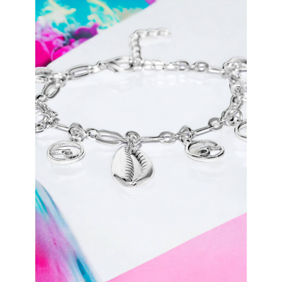 OOMPH Oxidised Silver Bohemian Charm Fashion Anklet