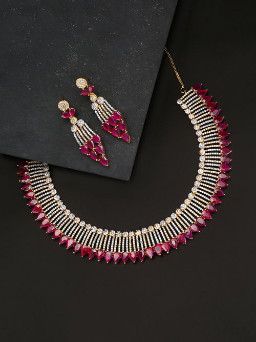 Priyaasi Gold Plated Off White And Maroon American Diamond Studded Beautiful Jewellery Set Buy Priyaasi Gold Plated Off White And Maroon American Diamond Studded Beautiful Jewellery Set Online At Best Price In India Nykaa