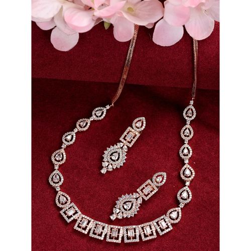 Saraf RS Jewellery Rose Gold Plated AD Studded Necklace Earrings Jewellery (Set of 2) (Rose Gold) At Nykaa, Best Beauty Products Online