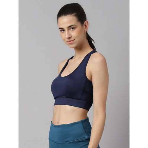 Buy Alcis Women Navy Blue Anti Static Slim Fit High Impact Sports Bra Online