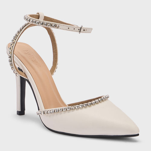IYKYK by Nykaa Fashion Off White Rhinestone Pointed Toe Stiletto Heels  (EURO 37)