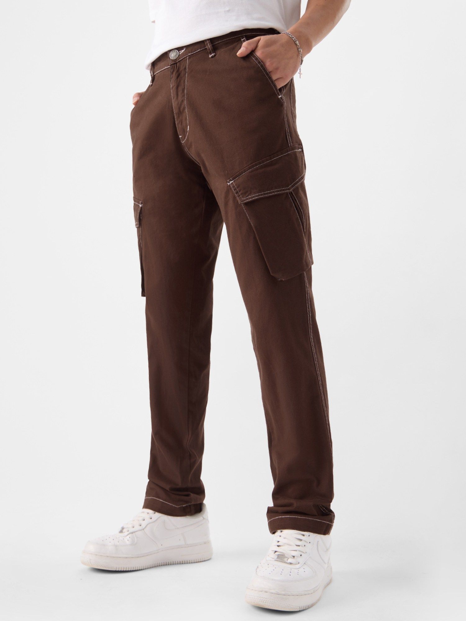 Buy The Souled Store Original Solids Teak Men Cargo Pants Online
