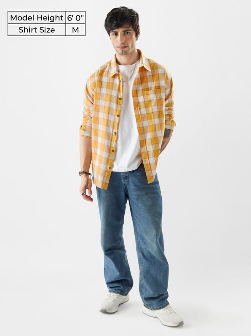 The Souled Store Original Plaid- Amber Gold Men Relaxed Shirt
