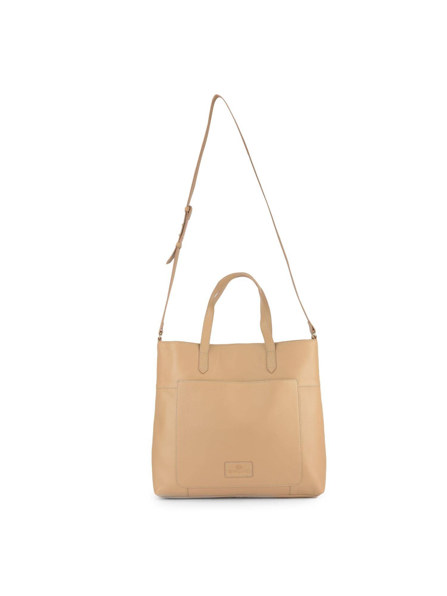 WOODLAND Casualwear Beige Leather Handbag with Detachable Strap