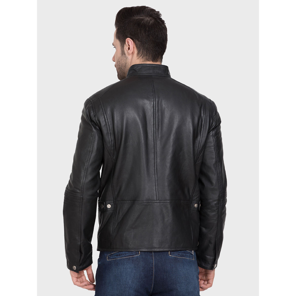 Buy Justanned Black Front Zip Leather Jacket Online
