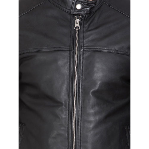 Justanned Black Front Zip Leather Jacket