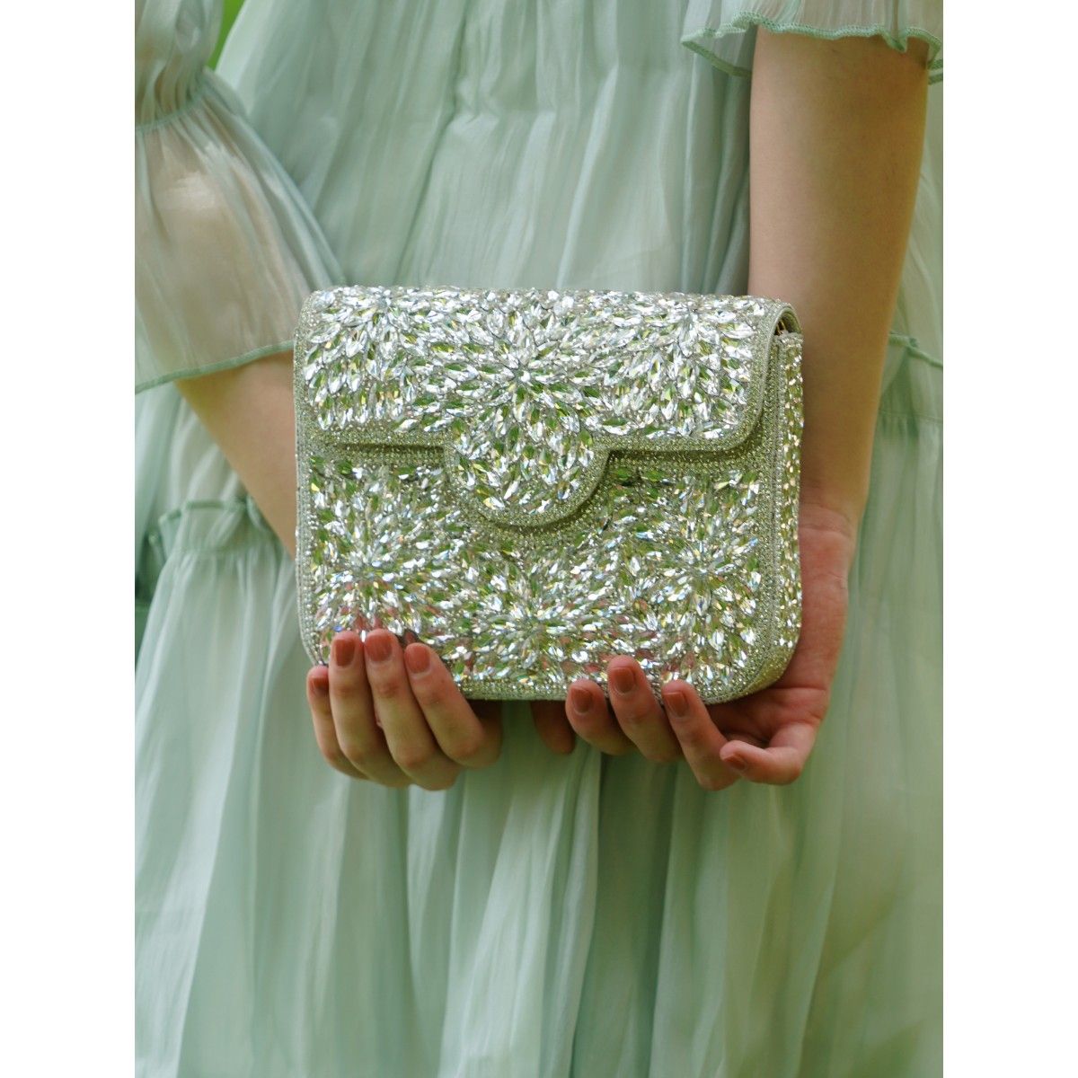 Silver embellished 2024 clutch