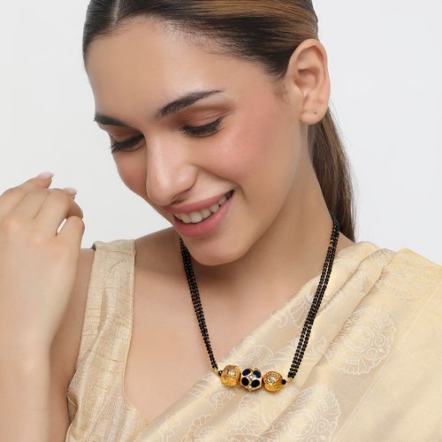 Khushi Jewels Gold Plating Black Beads Pearl Mangalsutra