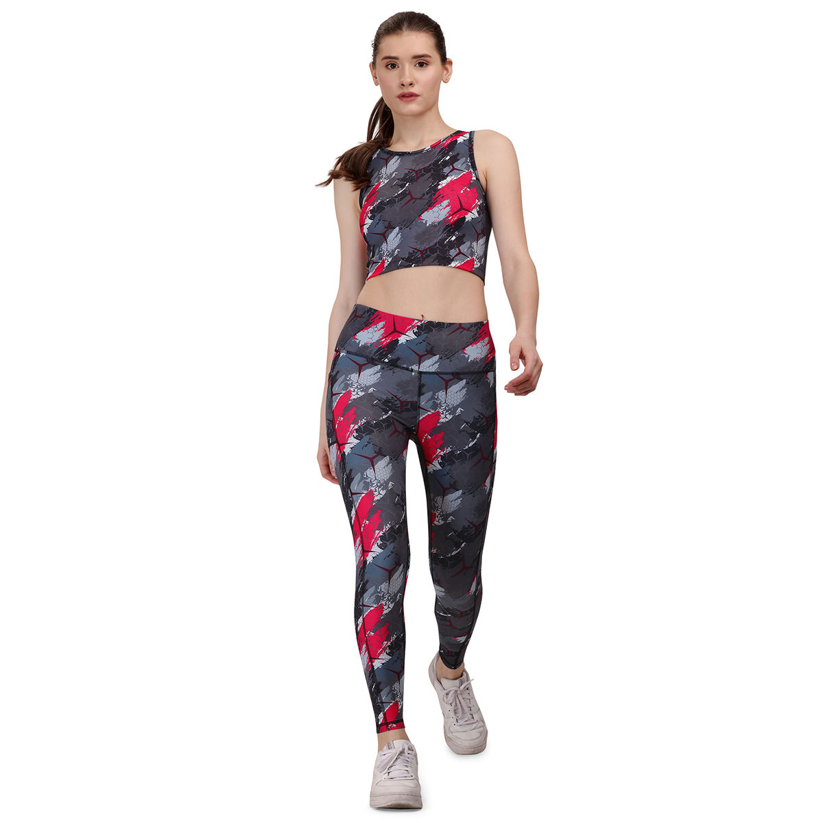 Buy SOIE High Waist Printed Ankle Length Activewear Sports Tights  Crop  Top SetSET AT6AT4P1 for Women Online in India