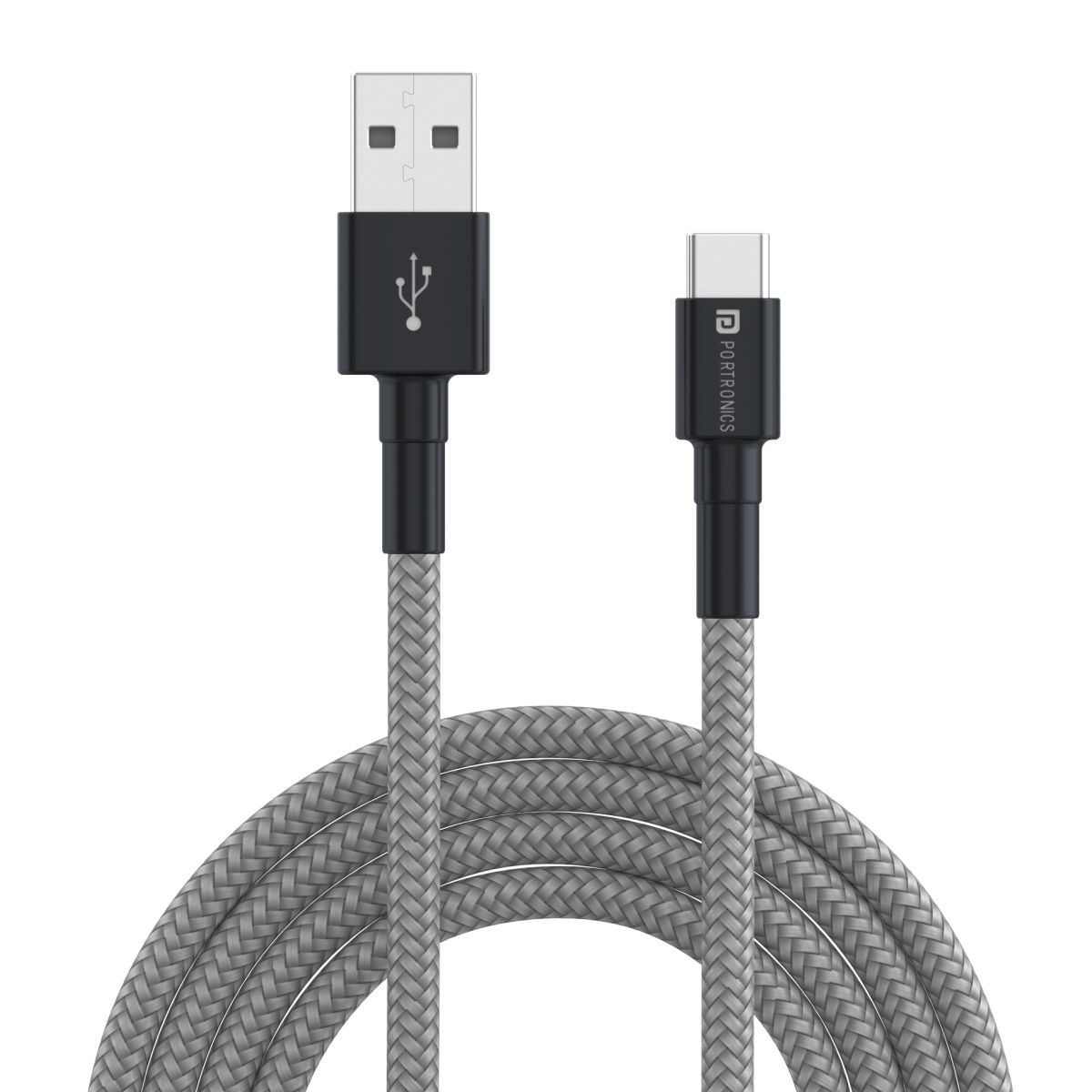 Portronics Konnect B Type C Cable with 3.0A Output, Nylon Braided, Fast Data Sync, 1M Length (Grey)