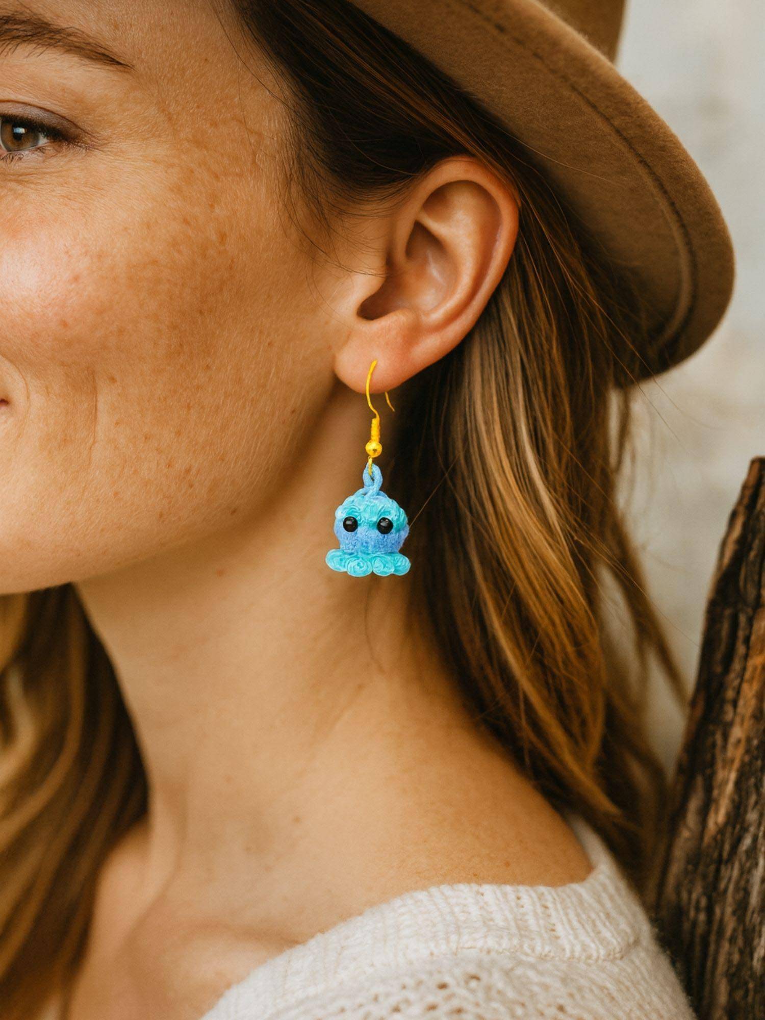Digital Dress Room Handmade Woolen Multi-Color Octopus Drop Earrings
