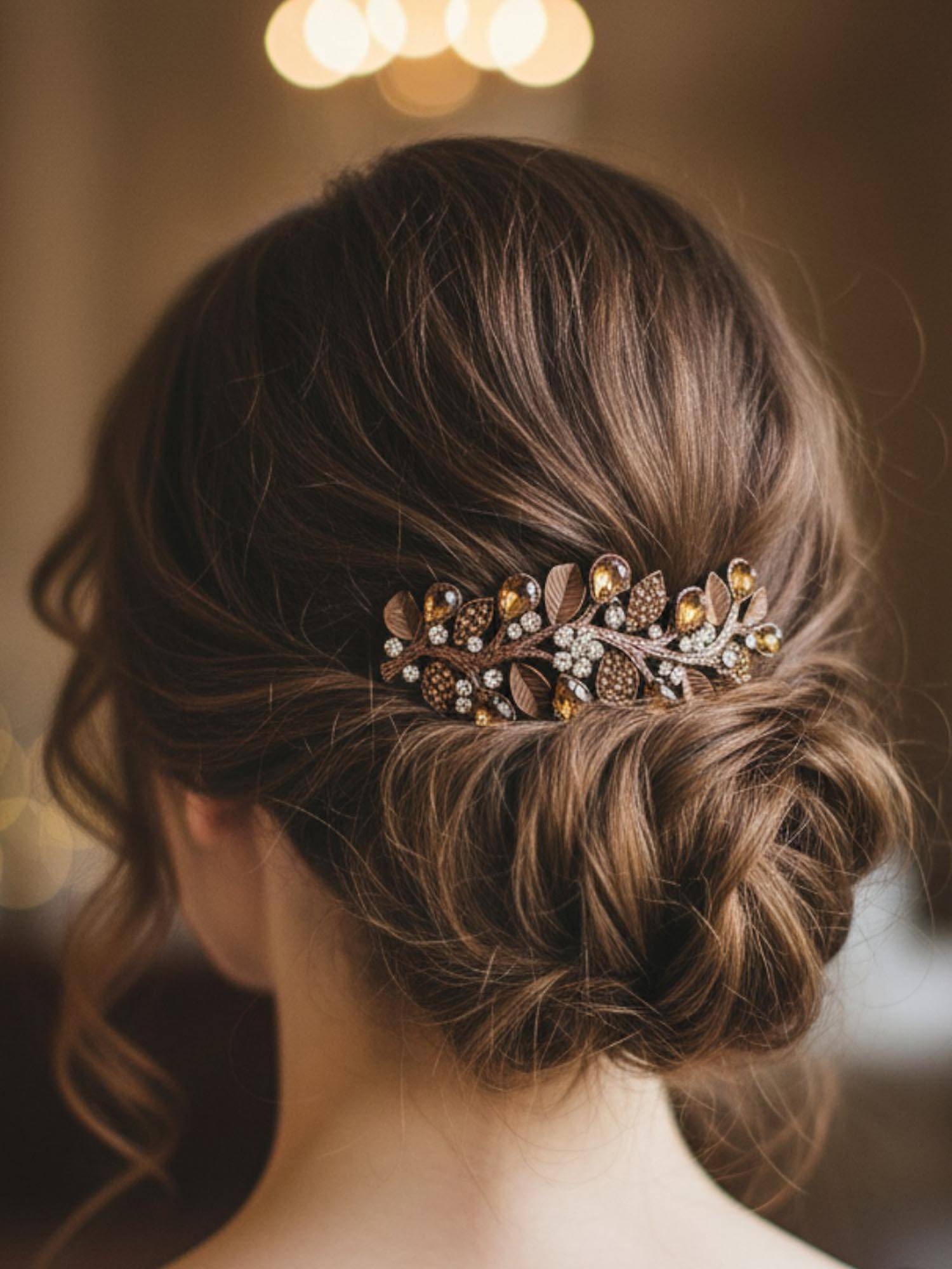 Accessher Golden Stones Leaf French Barrette Hair Clip with