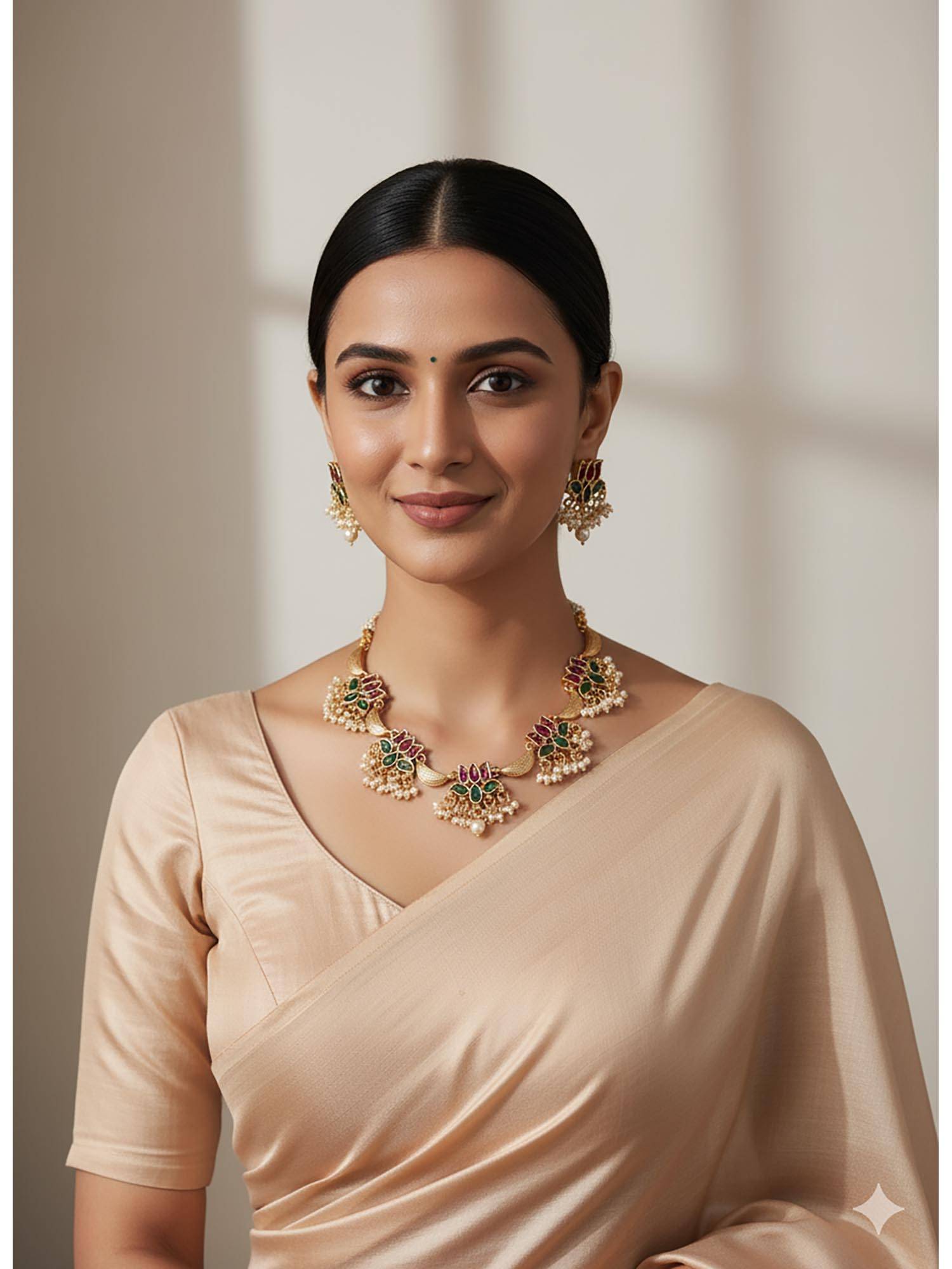 STILEADDA Gold Plated Multi-Color Lotus Bloom Necklace Set