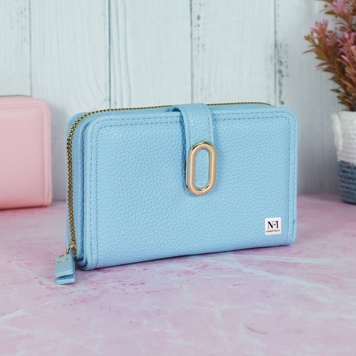 NFI Essentials Pu Leather Mini Zipper Credit Card Holder Organizer Wallet