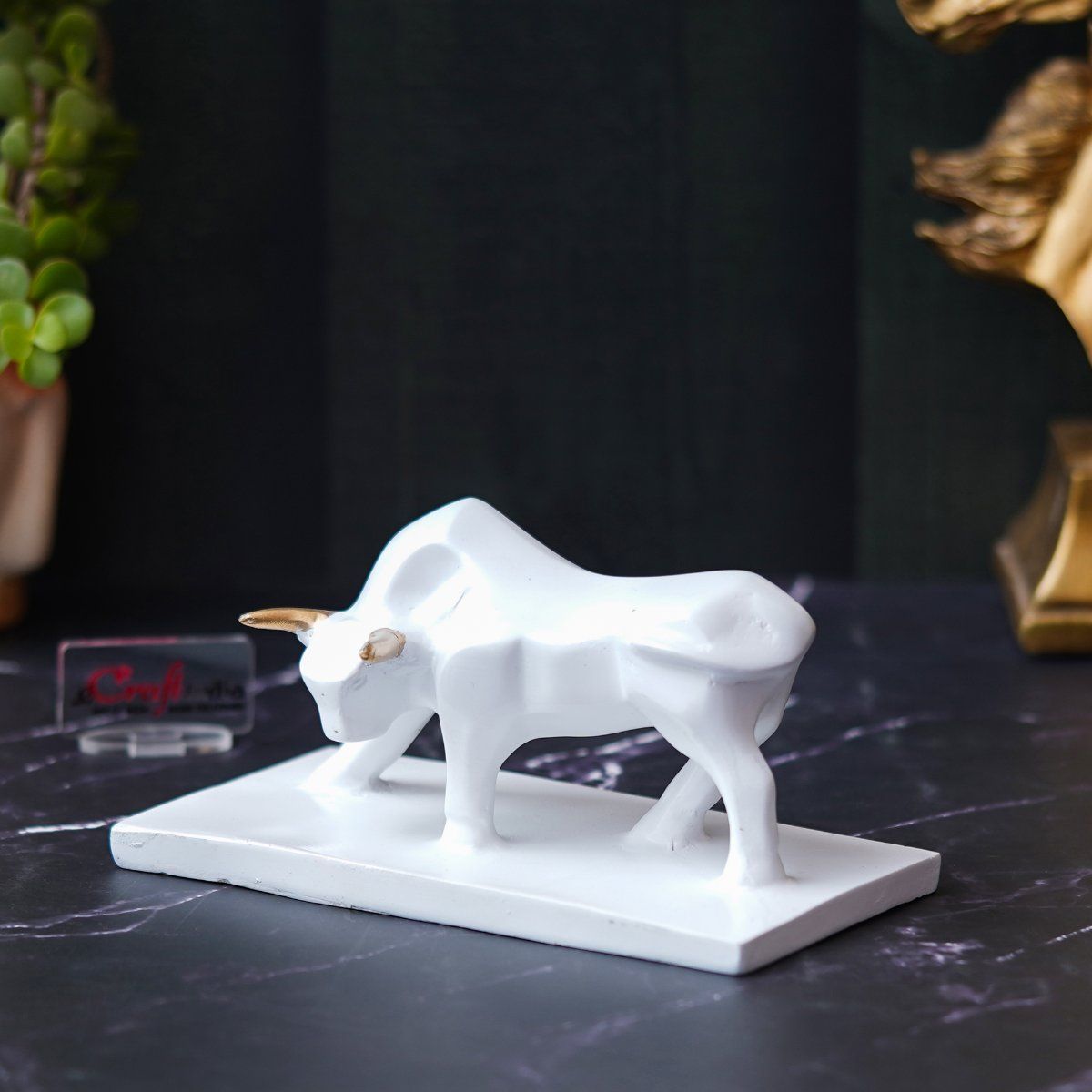 Buy eCraftIndia White Polyresin Majestic Charging Bull Statue for