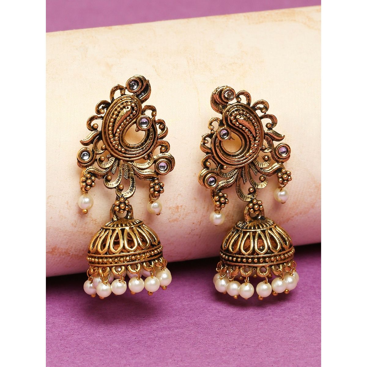 Temple Lakshmi Gold Bead JhumkasBuy Earrings Online Cheap Jhumka Earrings  Online Shopping Earrings  Shop From