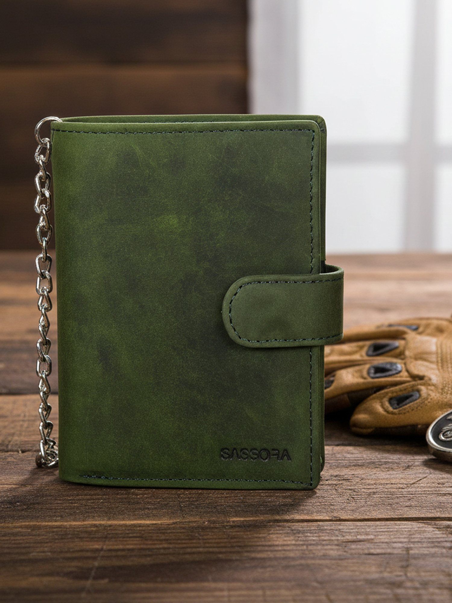 Buy Sassora Genuine Leather Rfid Blocking Biker Wallet-Green