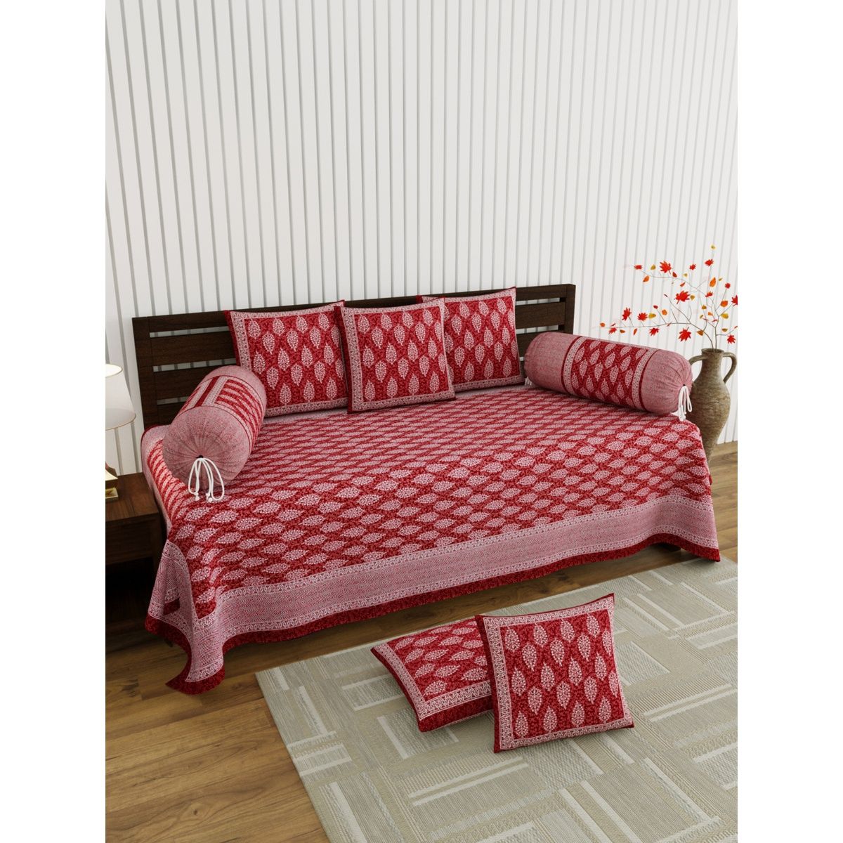 The Home Story Cotton 8 Pcs Diwan Set 1 Bedsheet 2 Bolster Covers