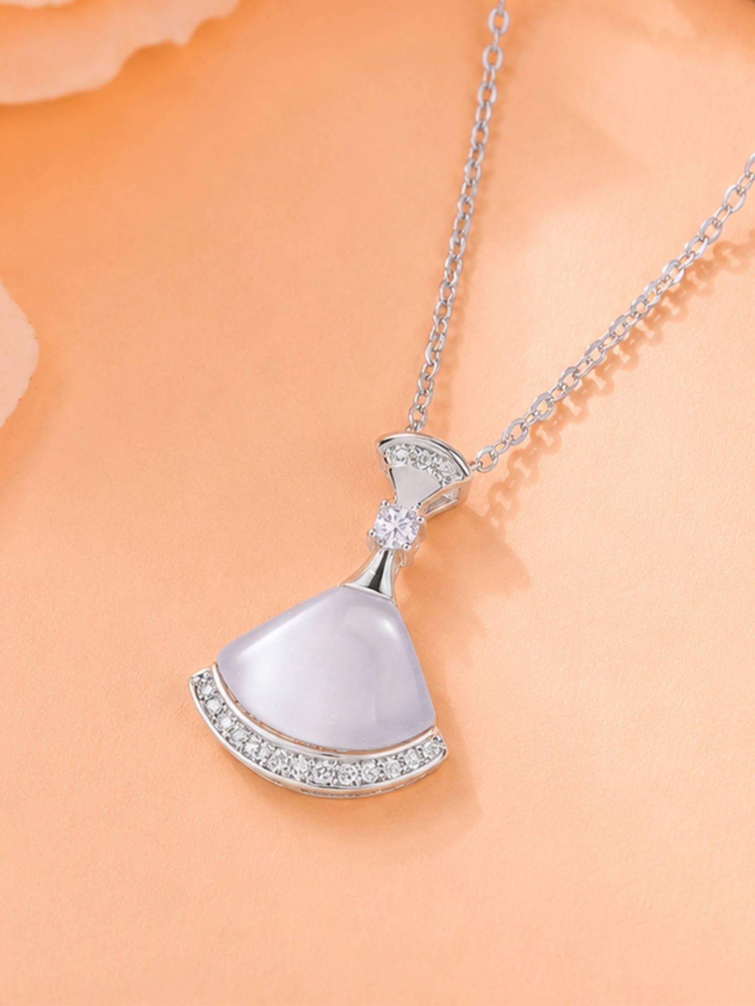 Estele Rhodium Plated Curved Triangle Pendant