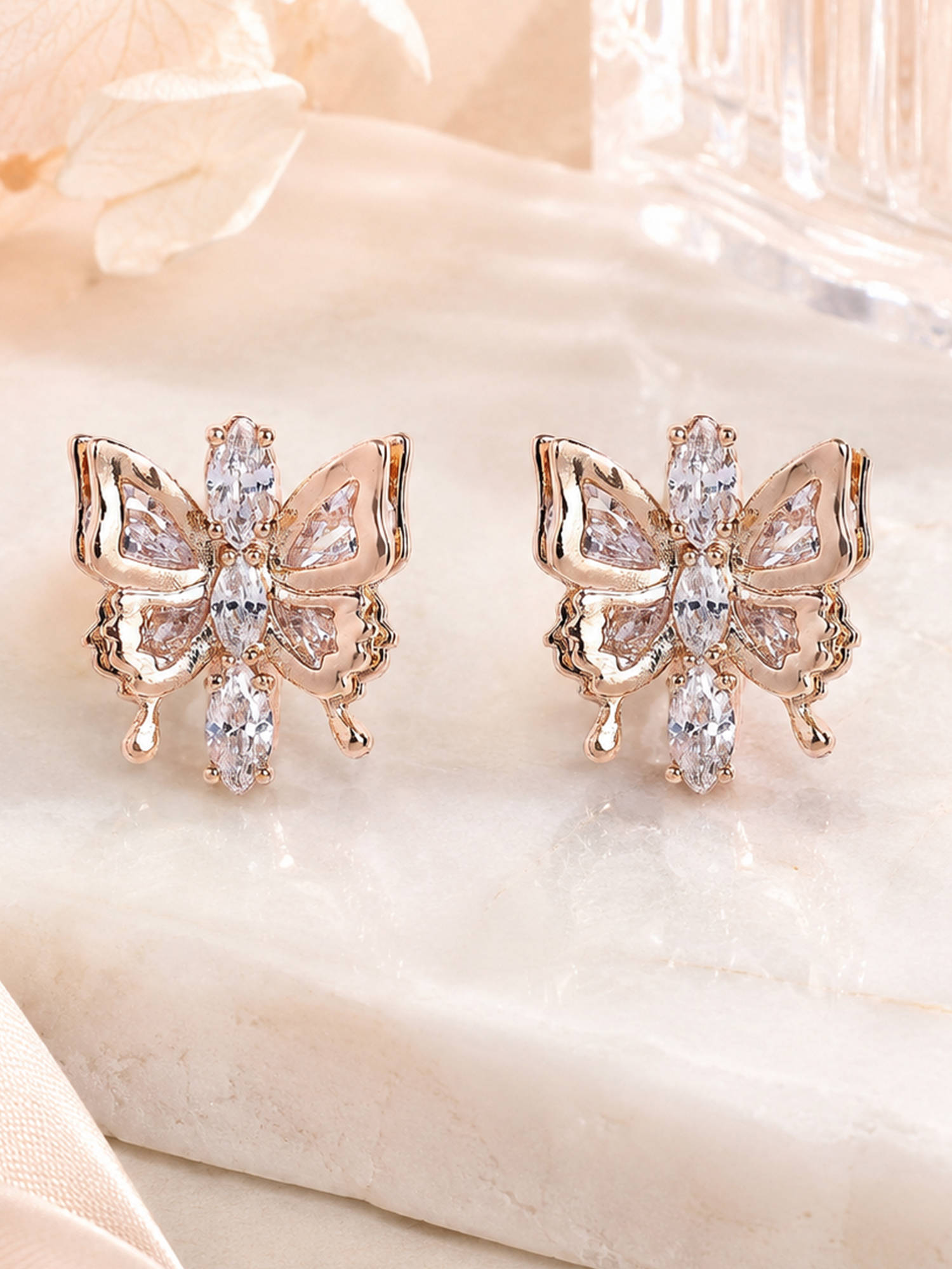 Estele Gold Plated Butterfly Design Hoop Earrings