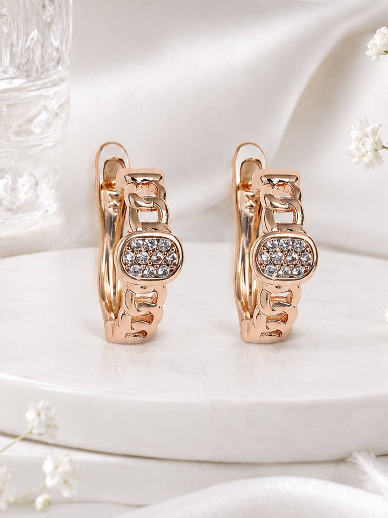 Estele Gold Finish Crystal Hoop Earrings