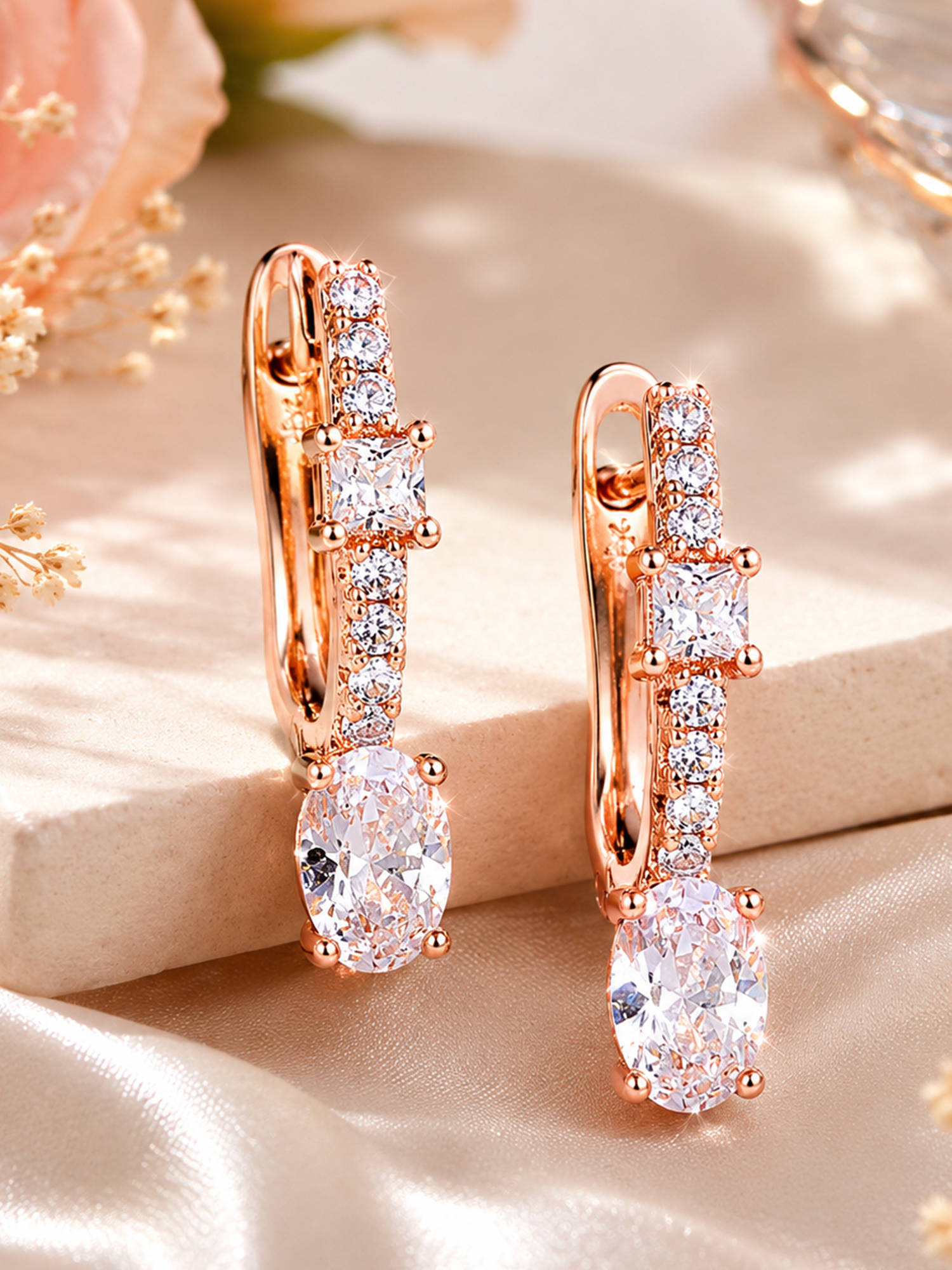 Estele White Crystal Hoop Earrings
