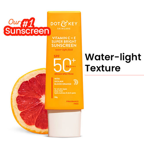 Dot & Key Vitamin C + E Super Bright Sunscreen SPF 50+ PA++++, Water-Light Fluid, Boosts Glow