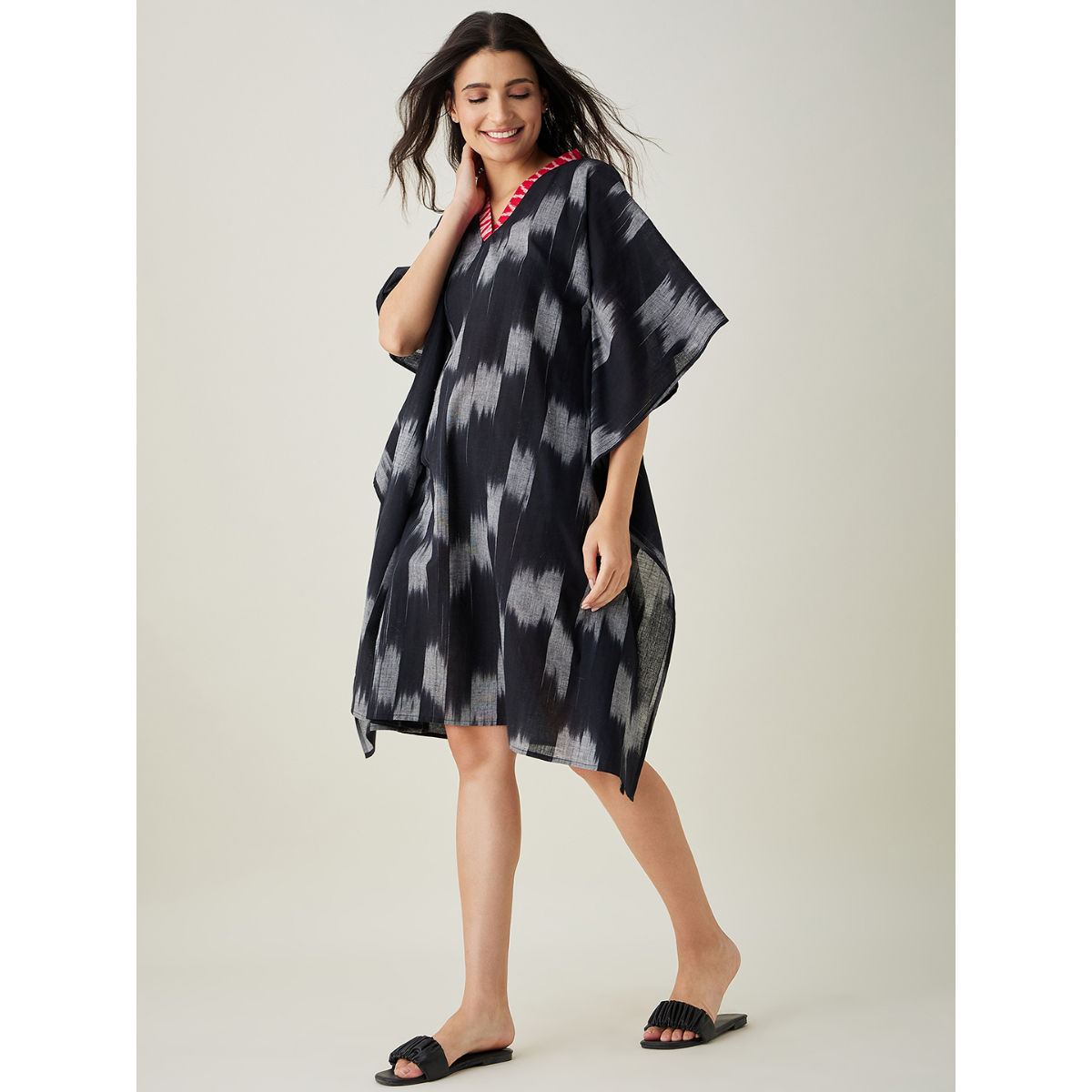 Cotton Ikat Caftan (Black&White) main image 0