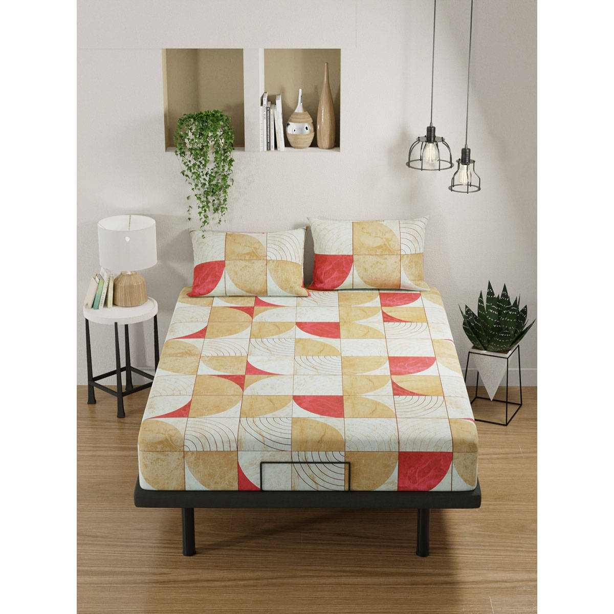 BIANCA 100% Pure Cotton Double Bedsheet with 2 Pillow Covers Orange (Set of 3) (Queen)