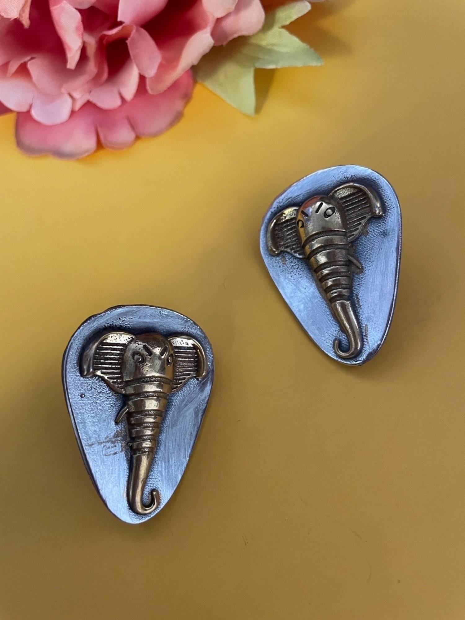 Digital Dress Room German Oxidized Silver Elephant Stud Earrings for Women