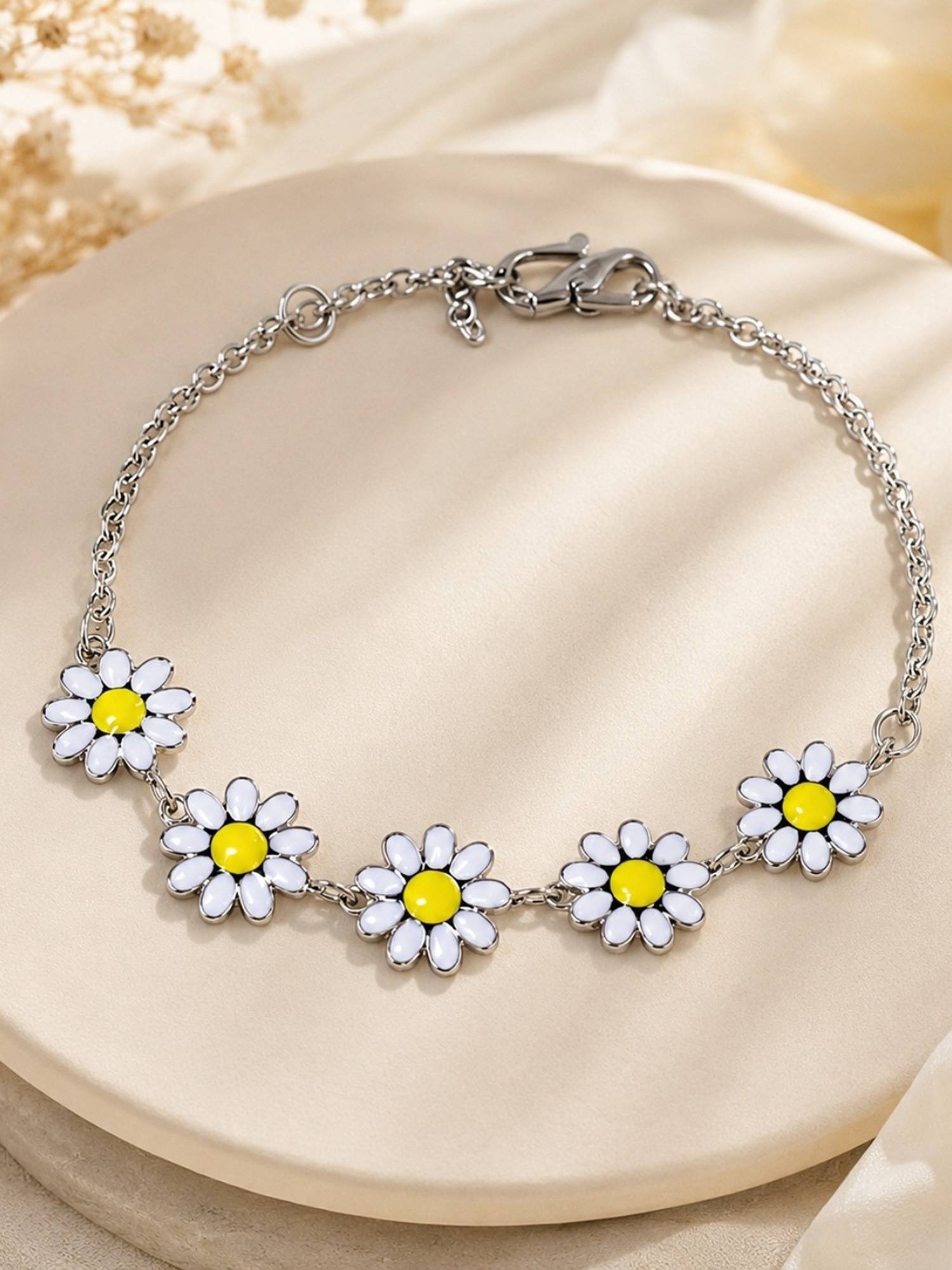 Buy Accessher Silver-Toned Daisy Bracelet for Women Online